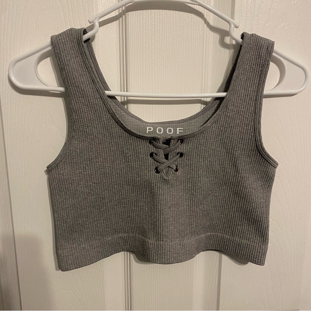 Poof New York Gray Ribbed Lace-Up Cropped Tank Top Size S/M - Item 0015